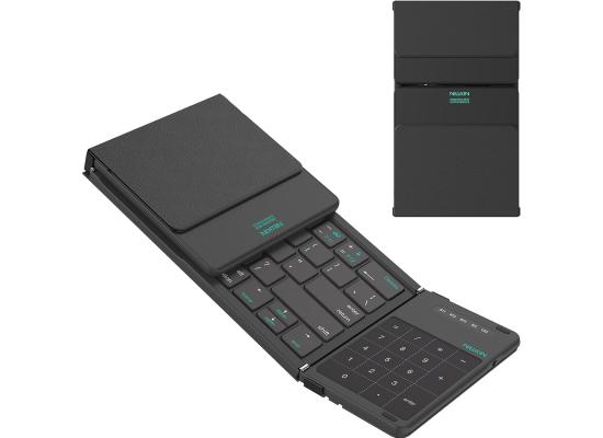 Nillkin Cube Pocket Foldable Keyboard with Touchpad & Wireless Bluetooth, Portable Travel Keyboard for Home or Mobile Office Replaces Keypads and Mouse Combo, Compatible with iPad, Laptop, Tablet USB, Arabic / English - Black